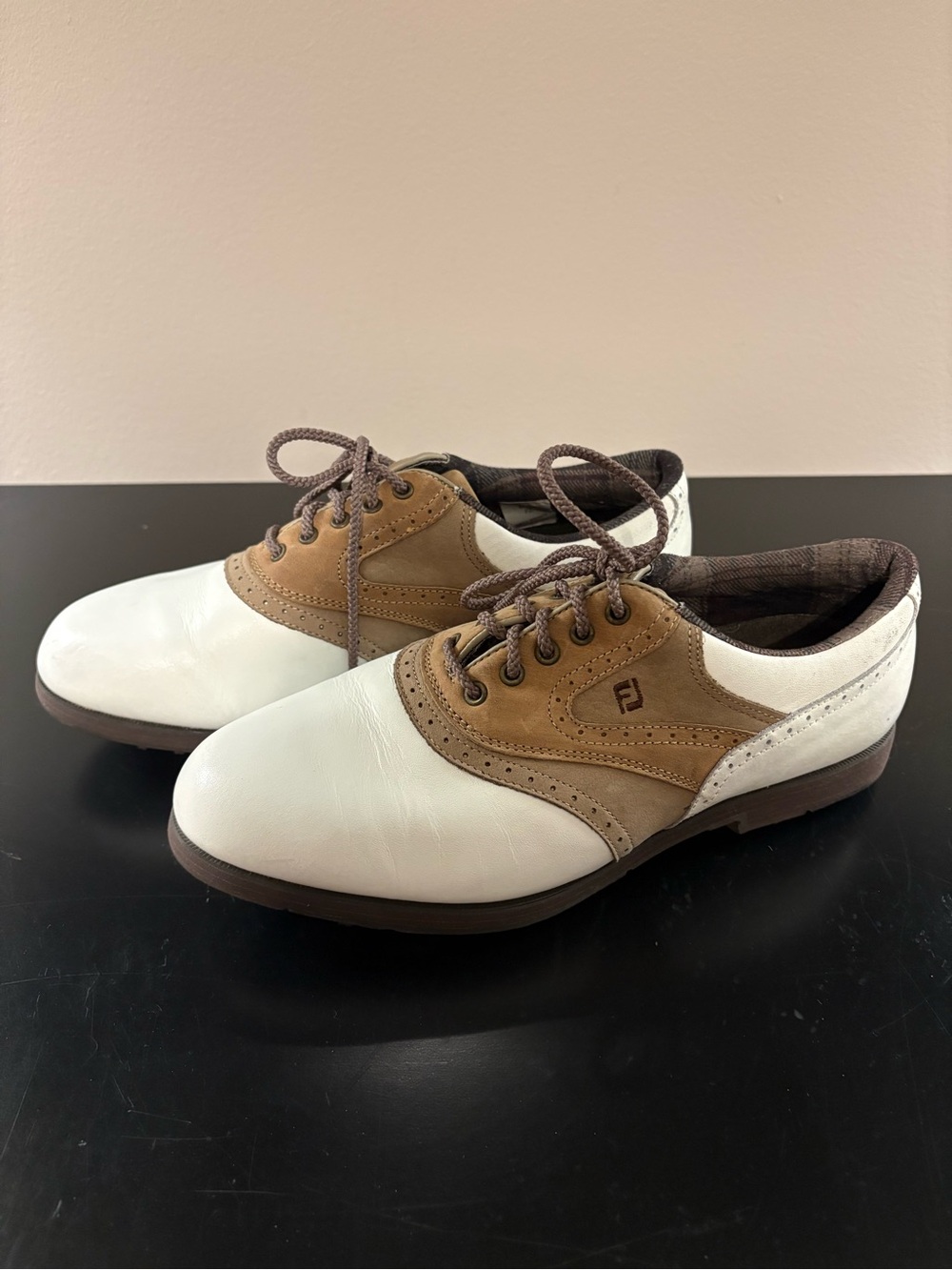 FootJoy White and Brown Leather Saddle Golf Shoes